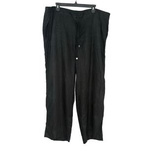 LAUREN Ralph Lauren Black Linen High Rise Wide Leg Drawstring Pants Size 18 Plus